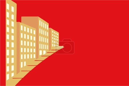 Photo for Yellow buildings silhouettes on red background - Royalty Free Image