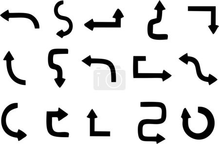 set of black arrows icons in different directions on white background 