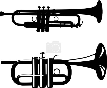 schwarze Musikinstrumente auf weißem Hintergrund