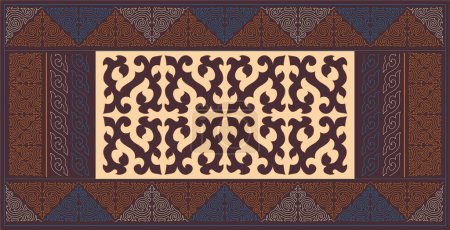 Téléchargez les illustrations : Ornement décoratif vectoriel de style ethnique. Tapis kazakh - en licence libre de droit