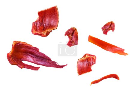 Photo for Mace or Javitri Spice over white background shot in studio isolated background. Macro close-up of Organic mace (Myristica fragrans) on white background. Pile of Indian Aromatic Spice. Top view - Royalty Free Image