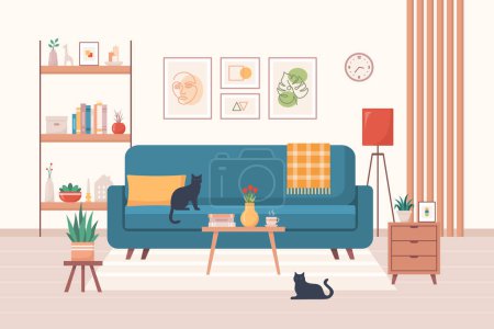 Photo for Cozy home interior design concept. Living room interior. Cute illustration in flat style. - Royalty Free Image