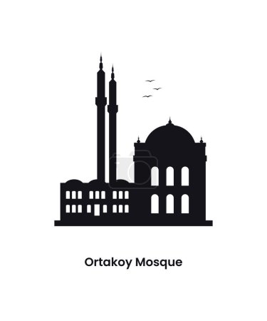 Illustration for Istanbul Turkey concept. Silhouette of the Ortakoy Mosque. Vector illustration isolated on a white background - Royalty Free Image