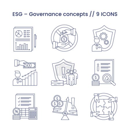 Téléchargez les illustrations : ESG Governance concepts, icons set. Vector illustration isolated on a white background - en licence libre de droit