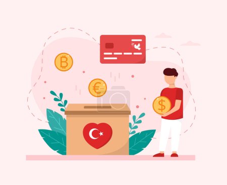 Téléchargez les illustrations : Séisme en Turquie, concept de don. Illustration vectorielle dans un style plat - en licence libre de droit