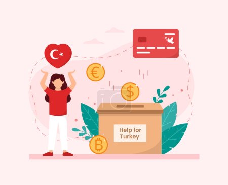 Téléchargez les illustrations : Séisme en Turquie, concept de don. Illustration vectorielle dans un style plat - en licence libre de droit