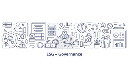 Téléchargez les illustrations : Concept de gouvernance ESG, jeu d'icônes. Bannière. Un modèle. Illustration vectorielle isolée sur fond blanc. - en licence libre de droit