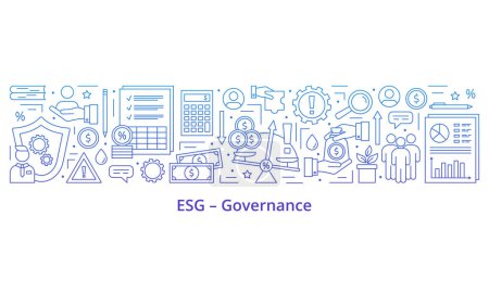 Illustration for ESG Governance concepts, icons set. Banner. Template. Gradient. Vector illustration isolated on a white background. - Royalty Free Image