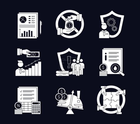 Illustration for ESG Governance concepts, icons set. Vector illustration isolated on a dark background. - Royalty Free Image