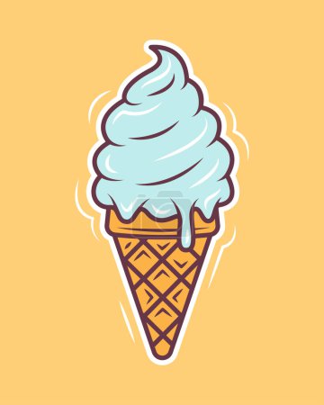 Illustration for Ice cream cone cartoon style. Vector illustration isolated on a yellow background. - Royalty Free Image