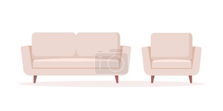Illustration for Cozy home interior design concept. Interior furniture. Sofa and armchair set. Vector illustration in flat style. - Royalty Free Image
