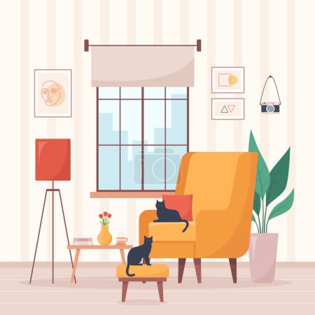 Illustration for Cozy home interior design concept. Living room interior. Vector illustration in flat style. - Royalty Free Image