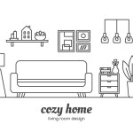 Cozy home interior design concept. Living room interior. Vector line illustration on white background.