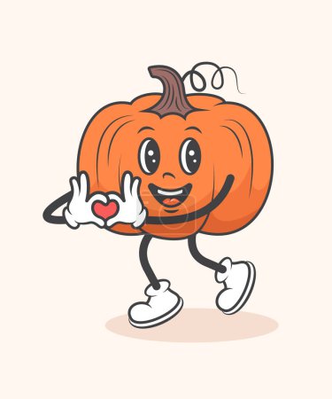 Illustration for Pumpkin cartoon character concept. Cute vector illustration in retro style. - Royalty Free Image
