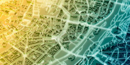 Téléchargez les photos : Techno méga ville ; concepts technologiques urbains et futuristes, rendu 3D original - en image libre de droit