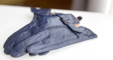 Téléchargez les photos : Gants femme vintage en cuir bleu, thème mode - en image libre de droit