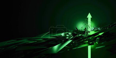Téléchargez les photos : Flèche verte perturbatrice montante et montante, rendu 3D original - en image libre de droit