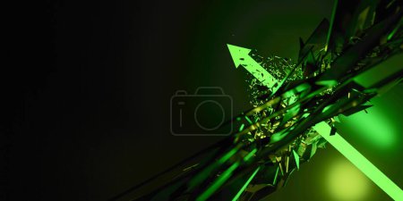 Photo for Disruptive green arrow going up and growing, original 3d rendering - Royalty Free Image