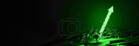 Photo for Disruptive green arrow going up and growing, original 3d rendering - Royalty Free Image