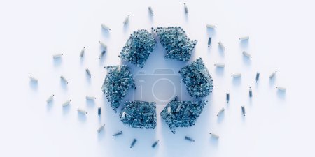 Photo for Recycle symbol made by infinite plastic bottles; original 3d rendering illustration - Royalty Free Image