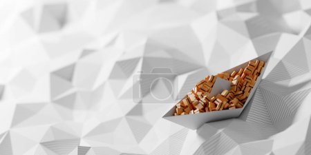 Photo for Conceptual paper ship loaded with many cartons; logistics industry and transportation concepts, original 3d rendering - Royalty Free Image