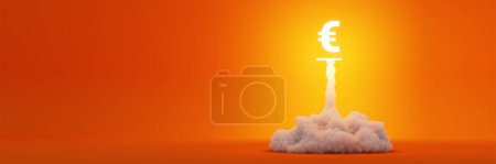 Téléchargez les photos : Euro lancement de fusée symbole et explosion, concepts d'affaires et de technologie, rendu 3D original - en image libre de droit