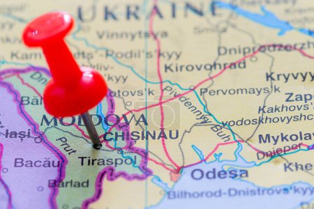 The location of Chisinau the capital of Moldova pinned on a map