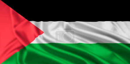 Die Flagge des Staates Palästina, eines Nichtmitglieds der Vereinten Nationen unter israelischer Besatzung, mit Welleneffekt