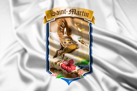Die inoffizielle Flagge von Saint Martin, einer überseeischen Gemeinschaft Frankreichs, mit Welleneffekt