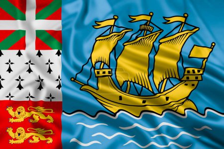 La bandera no oficial de San Pedro y Miquelón, una colectividad de ultramar de Francia, con efecto ondulatorio