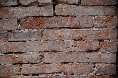 Photo for Grunge Brickwall With Broken Stucco Texture. Old Brick Wall With Damaged Shabby Gloom Plaster Layer Background. Fade Distressed Stonewall Wallpaper. Chipped Rough Decay Worn Wreck Red Stonewall. High - Royalty Free Image