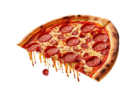 Scheibe frischer italienischer Klassiker Pepperoni Pizza isoliert auf weißem Hintergrund png Bild. Hochwertiges Bild