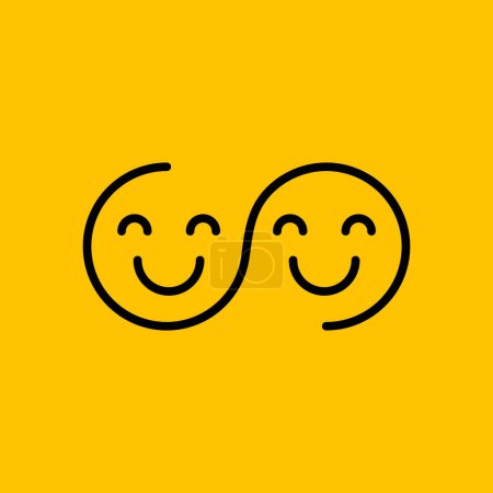 Téléchargez les illustrations : Deux visages heureux logo minimal. Concept de sourire, concept de ligne de bonheur - en licence libre de droit