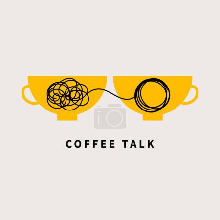 Téléchargez les illustrations : Coffee talk two cups logo, meeting icon. Two mugs - en licence libre de droit