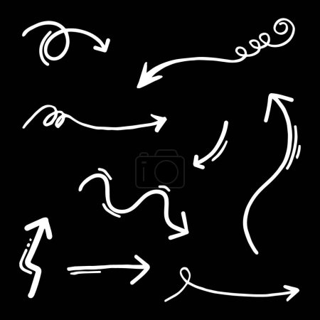 Ilustración de Hand drawn arrow icon set isolated on black background. Doodle vector illustration. - Imagen libre de derechos