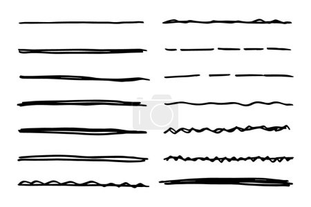 Illustration for Vector set of hand drawn underline. Black scribble brush strokes collection. Felt tip brush smears stripe. - Royalty Free Image