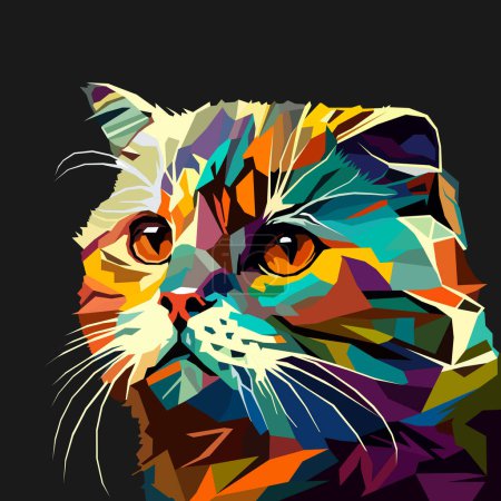 Ilustración de Cara de gato dibujado utilizando el estilo de arte WPAP, arte pop, ilustración de vectores. - Imagen libre de derechos