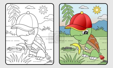 cartoon turtle educational coloring book for children and elementary school, vector illustration.