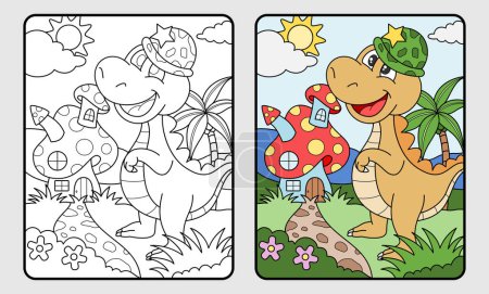Téléchargez les illustrations : Livre de coloriage éducatif de dinosaure pour les enfants et l'école primaire, illustration vectorielle. - en licence libre de droit