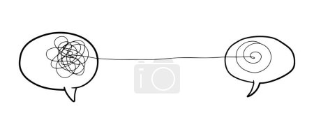 Ilustración de Mano extraída de un boceto de garabato arrugado con burbujas del habla. garabato abstracto, ilustración vectorial. - Imagen libre de derechos