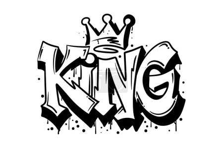 Illustration for Word "KING" with crown, graffiti art isolated on white background. - Royalty Free Image