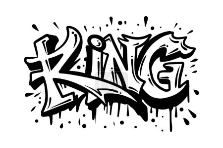 Illustration for Word "KING" with crown, graffiti art isolated on white background. - Royalty Free Image