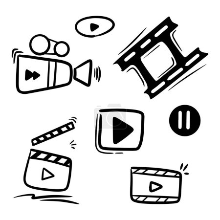 Illustration for Hand drawn doodle movie icon over white background - Royalty Free Image