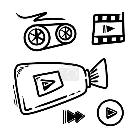 Dibujado a mano garabato icono de la película sobre fondo blanco