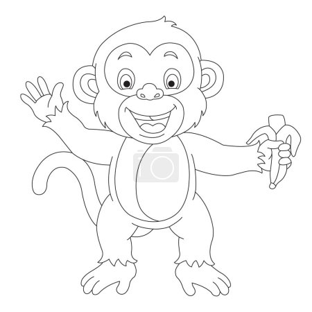 Cute little monkey coloring page for kids animal coloring book cartoon vector illustration outline drawing
