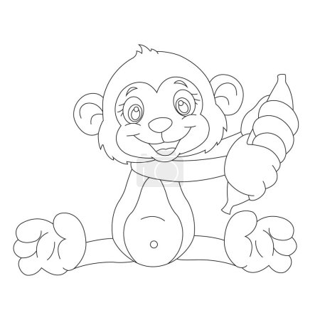 Illustration for Cute little monkey coloring page for kids animal coloring book cartoon vector illustration outline drawing - Royalty Free Image