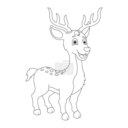 Illustration for Cute deer coloring page for kids animal outline reindeer coloring book cartoon vector illustration - Royalty Free Image