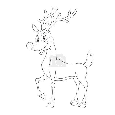 Illustration for Cute deer coloring page for kids animal outline reindeer coloring book cartoon vector illustration - Royalty Free Image