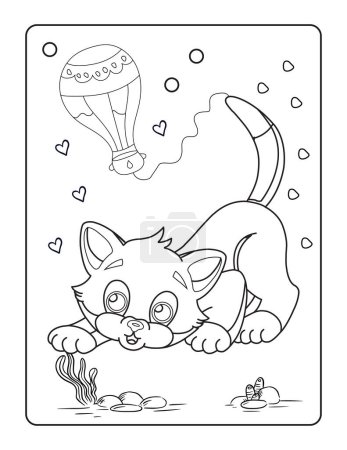 Illustration for Kitty cat coloring page for kids cute animal line art coloring book cartoon style doddle vector illustration - Royalty Free Image
