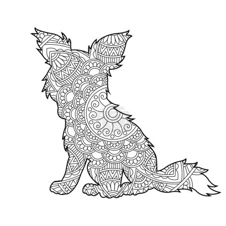 Illustration for Zentangle dog mandala coloring page for adults christmas dog and floral animal coloring book antistress coloring page vector illustration - Royalty Free Image